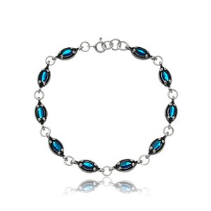 PULSEIRA DE PRATA NAVETE AZUL SAFIRA