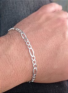 PULSEIRA DE PRATA MASCULINA 3X1 FÍGARO 5MM