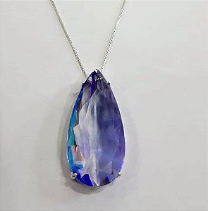 Colar De Prata Gota Grande Bicolor – Joia em Prata 925 de Qualidade