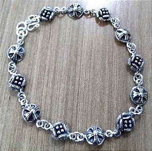 PULSEIRA DE PRATA DE BALI ROSINHA COM PÓLEN BEADS