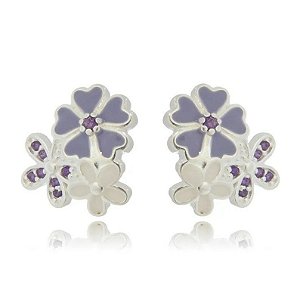 Brinco De Prata Margarida Com Zircônias Lilás – Joia em Prata 925 de Qualidade