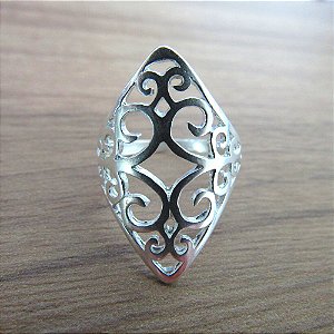 Anel De Prata Clara Diamantado Losango Tribais – Joia em Prata 925 de Qualidade