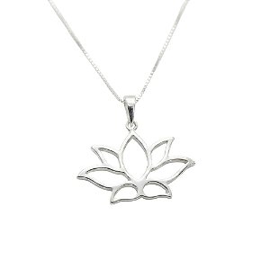 Colar Flor Lotus 45 cm em Prata 925