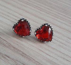 Brinco De Prata Bali Coração Zircônia Vermelho – Joia em Prata 925 de Qualidade