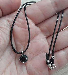 CHOKER DE PRATA E COURINHO PONTO PRETO 36CM