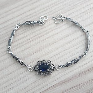 PULSEIRA DE PRATA DE BALI LATIFA AZUL SAFIRA