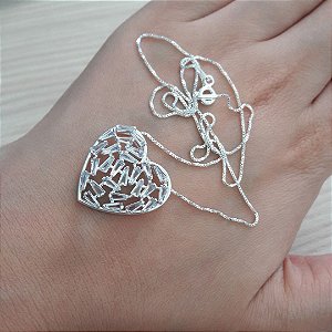 Colar De Prata Coração Zircônia Baguete Lilás – Joia em Prata 925 de Qualidade