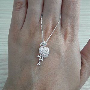 Colar De Prata Flamingo Com Micro Zircônia Rosa – Joia em Prata 925 de Qualidade