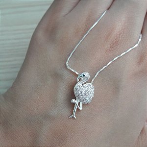 Colar De Prata Flamingo Com Micro Zircônia Rosa – Joia em Prata 925 de Qualidade