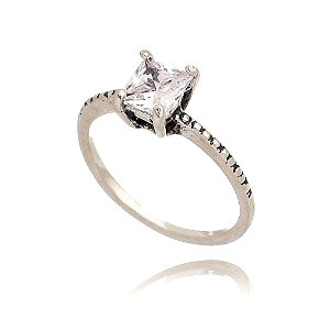 Anel De Prata Solitário Carrê Cristal – Joia em Prata 925 de Qualidade
