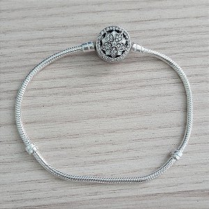Pulseira De Prata Para Berloques Fecho Flor Cravejado Cristal 18Cm – Joia em Prata 925 de Qualidade