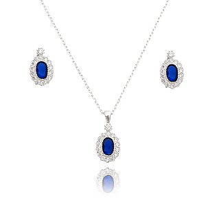 Conjunto De Prata Oval Azul Safira – Joia em Prata 925 de Qualidade