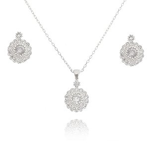 Conjunto De Prata Redondo Cristal – Joia em Prata 925 de Qualidade
