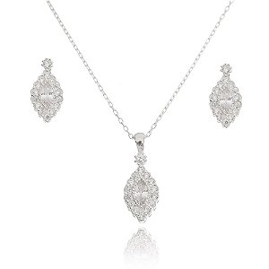 Conjunto De Prata Losango Cristal – Joia em Prata 925 de Qualidade