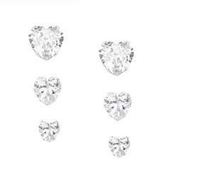 Trio De Brincos De Prata Coração Zircônia 4, 5 E 6 Mm – Joia em Prata 925 de Qualidade