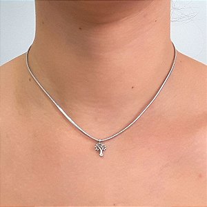 CHOKER DE PRATA E COURINHO ÁRVORE DA VIDA 40CM