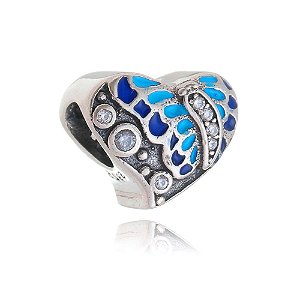 Berloque De Prata Coração Esmaltado E Micro Zircônias – Joia em Prata 925 de Qualidade