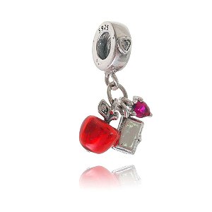 Berloque De Prata Maça, Porta Joias E Coração Zirconia – Joia em Prata 925 de Qualidade