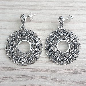Brinco De Prata De Bali Mandala Rendada – Joia em Prata 925 de Qualidade