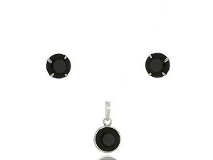 Conjunto De Prata Ponto De Luz Preto 6Mm – Joia em Prata 925 de Qualidade