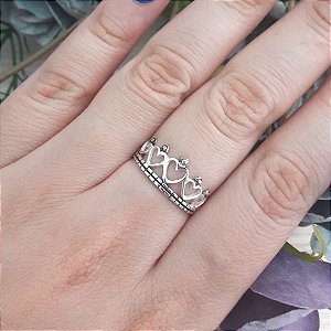 Anel De Prata Coroa De Corações – Joia em Prata 925 de Qualidade
