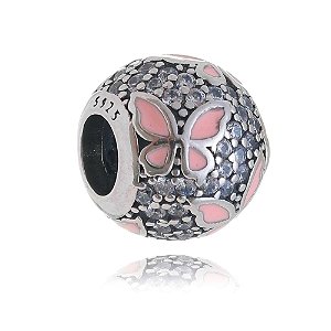 Berloque De Prata Borboletas Rosa E Micro Zirconias – Joia em Prata 925 de Qualidade