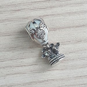 Berloque De Prata Mickey E Minnie No Balão Branco – Joia em Prata 925 de Qualidade