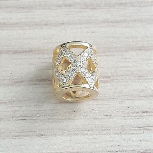 Berloque De Prata Com Ouro 18K Vazado Com Micro Zircônias – Joia em Prata 925 de Qualidade
