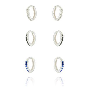 Trio De Argolas 1,0 Cm Com Zircônias Colors  – Joia em Prata 925 de Qualidade