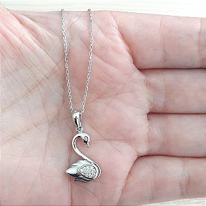 Colar De Prata Cisne Asas Com Micro Zircônias – Joia em Prata 925 de Qualidade