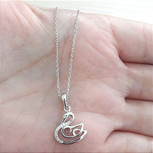 Colar De Prata Cisne Com Micro Zircônias – Joia em Prata 925 de Qualidade