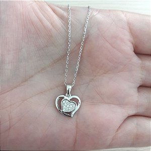 Colar De Prata Corações Com Micro Zircônias – Joia em Prata 925 de Qualidade