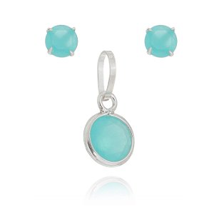 Conjunto De Prata Ponto De Luz 6Mm Verde Tiffany – Joia em Prata 925 de Qualidade