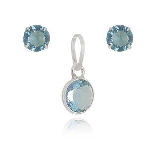 CONJUNTO DE PRATA PONTO DE LUZ 6MM TURMALINA AZUL