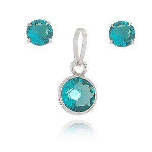 Conjunto De Prata Ponto De Luz 6Mm Turmalina Verde – Joia em Prata 925 de Qualidade