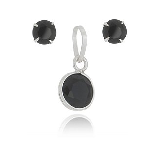 CONJUNTO DE PRATA PONTO DE LUZ 6MM NEGRO