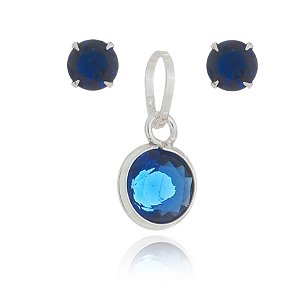 Conjunto De Prata Ponto De Luz 6Mm Azul – Joia em Prata 925 de Qualidade