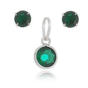 Conjunto De Prata Ponto De Luz 6Mm Verde Esmeralda – Joia em Prata 925 de Qualidade