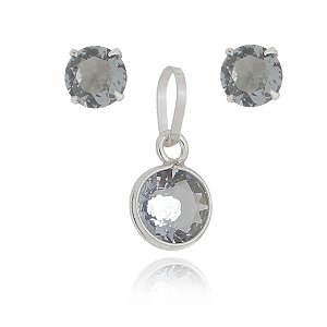 Conjunto De Prata Ponto De Luz 6Mm Fumê – Joia em Prata 925 de Qualidade