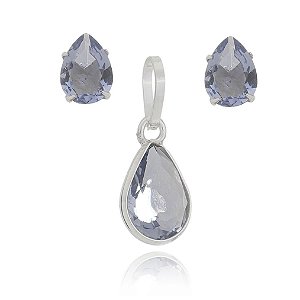 Conjunto De Prata Pingo De Luz 8X6Mm Fumê – Joia em Prata 925 de Qualidade