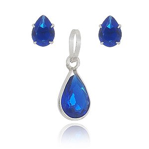 CONJUNTO DE PRATA PINGO DE LUZ 6X8MM AZUL