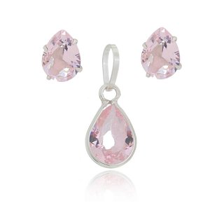 CONJUNTO DE PRATA PINGO DE LUZ 6X8MM ROSA