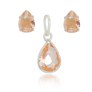 Conjunto De Prata Pingo De Luz 6X8Mm Nude – Joia em Prata 925 de Qualidade