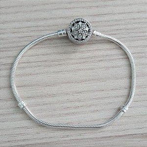 Pulseira De Prata Para Berloques Fecho Flor Cravejado Cristal 20Cm – Joia em Prata 925 de Qualidade