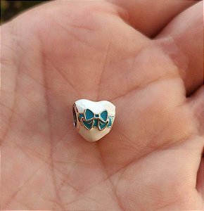 Berloque De Prata Coração E Laço – Joia em Prata 925 de Qualidade