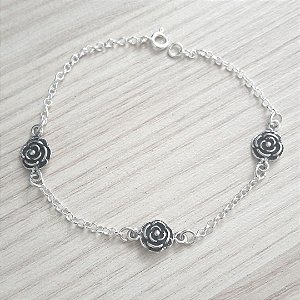 Pulseira De Prata Elinhos Com Rosinhas Delicadas – Joia em Prata 925 de Qualidade