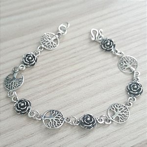 PULSEIRA DE PRATA ÁRVORE DA VIDA E ROSINHA DELICADA