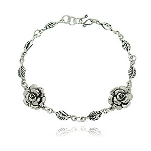 Pulseira De Prata Folhas E Rosas – Joia em Prata 925 de Qualidade