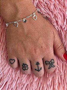 Pulseira De Prata Corações Lisos E Vazados – Joia em Prata 925 de Qualidade