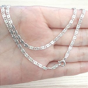 Corrente De Prata Masculina Elos Trabalhados 50 Cm X 0,3 Cm – Joia em Prata 925 de Qualidade